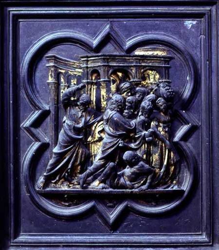 Christ Chasing the Merchants from the Temple, seventh panel of the North Doors of the Baptistery of od Lorenzo  Ghiberti