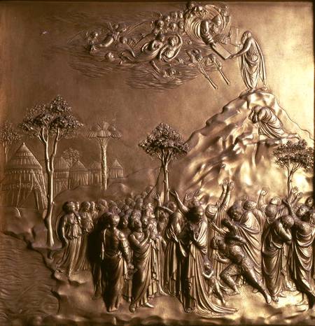 Moses receiving the Tablets of the Law, one of ten relief panels from the Gates of Paradise (East do od Lorenzo  Ghiberti