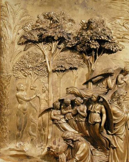 The Story of Adam, detail of The Temptation of Adam and Eve, from one of the original panels from th od Lorenzo  Ghiberti