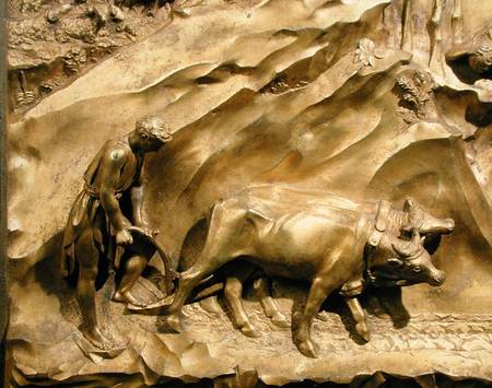The Story of Cain and Abel, detail of Cain Ploughing his Land, from the original panel from the East od Lorenzo  Ghiberti