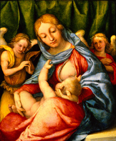 Madonna with child and angels (Madonna del slat) od Lorenzo Lotto