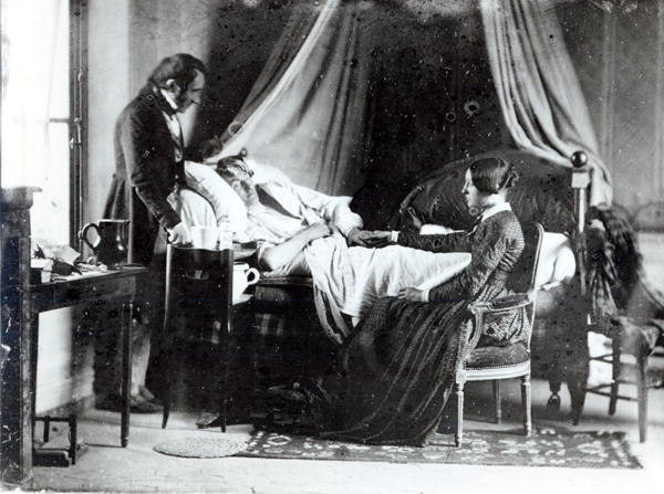 The Visit of the Doctor to the Patient, c.1840-50 (b/w photo)  od Louis-Adolphe Humbert de Mollard
