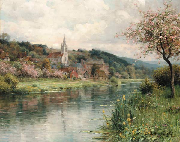 View of a village at a river od Louis Aston Knight