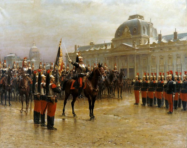 Colonel de La Rochetulon Presenting to the Recruits of the 6th Cavalry the Standard of the Regiment od Louis Auguste Georges Loustaunau