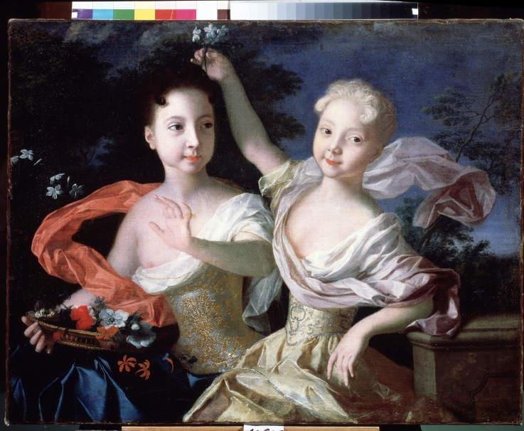 Portrait of Grand Duchesses Anna Petrovna (1708-1728) and Elisabeth Petrovna (1709-1761) od Louis Caravaque