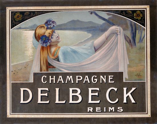 Advertisement for Champagne Delbeck, printed by Camis, Paris od Louis Chalon