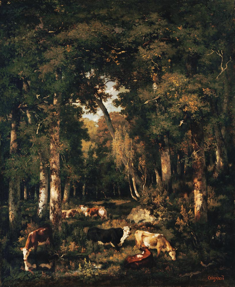 Cows in the woods of Fontainebleau. od Louis Coignard