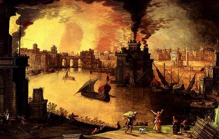 The Burning of Troy (panel) od Louis de Caullery