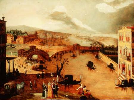 Scene Galante in a River Landscape (panel) od Louis de Caullery