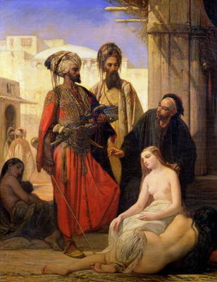 A Slave Market in Asia Minor (oil on canvas) od Louis Devedeux