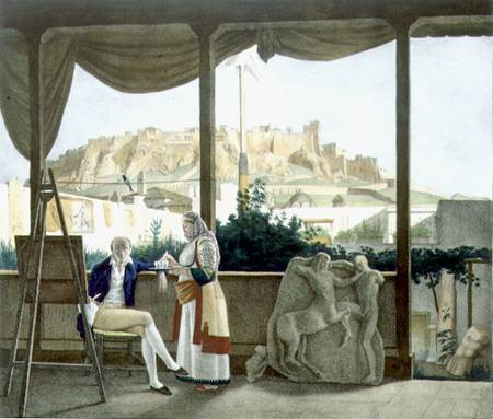 The French Consul, Monsieur Fauvel, on the terrace of his house in Athens, engraved by the Thierry B od Louis Dupre