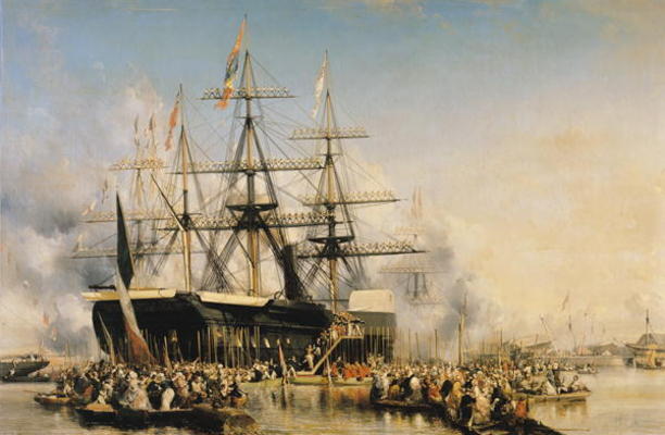 King Louis-Philippe (1830-48) Disembarking at Portsmouth, 8th October 1844, 1846 (oil on canvas) od Louis Eugene Gabriel Isabey