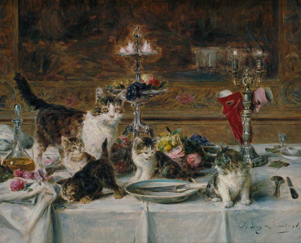 Kittens at a banquet od Louis Eugene Lambert
