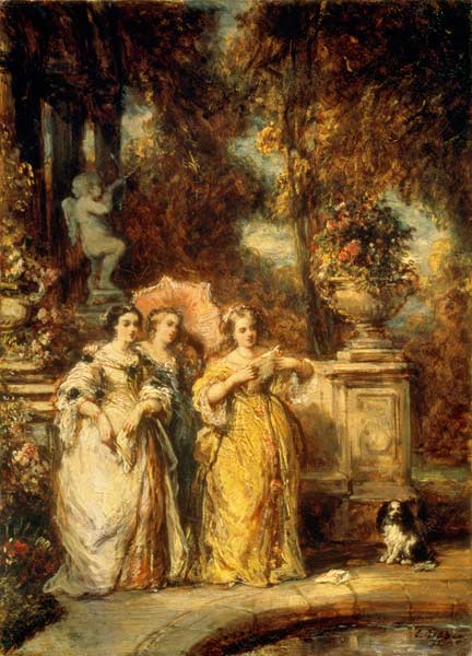 Drei Frauen in einem Park od Louis Gabriel Eugène Isabey