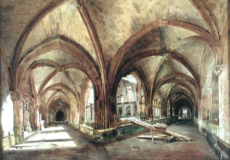 View of the cloister of Saint-Wandrille od Louis Gabriel Eugène Isabey