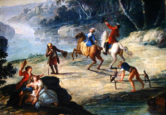 A Hunt with Falcons, Detail of a Rider and a Falconer (oil on canvas) od Louis Philippe Crepin