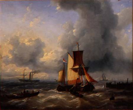 Shipping off a Jetty od Louis Verboeckhoven