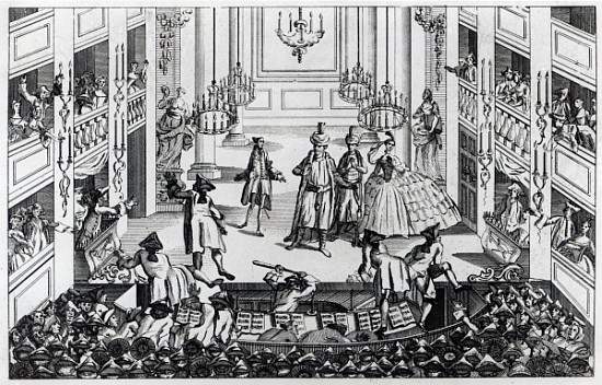 Riot at Covent Garden Theatre in 1763 in consequence of the Managers refusing to admit half-price in od Louis Philippe Boitard
