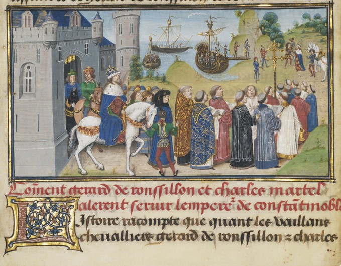 The Byzantine Emperor Welcoming Roussillon and Martel od Loyset Liédet