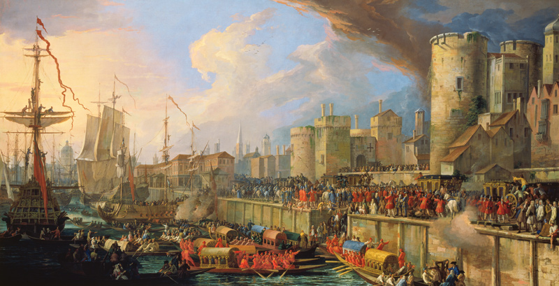 Arrival of two Venetian Ambassadors at the Stairs of the London Tower od Luca Carlevarijs