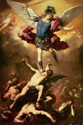 Archangel Michael overthrows the rebel angel, c.1660-65 od Luca Giordano
