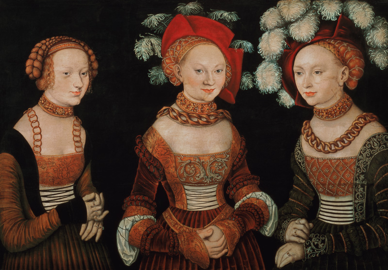 Three princesses of Saxony, Sibylla (1515-92), Emilia (1516-91) and Sidonia (1518-75), daughters of od Lucas Cranach d. Ä.
