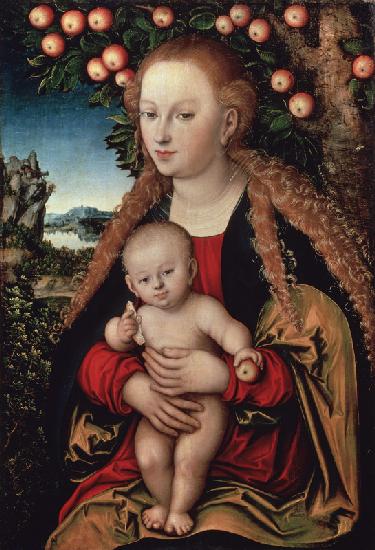 Madonna with child under the apple tree.