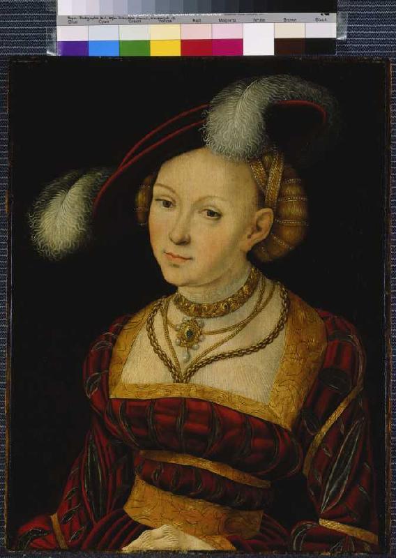 Female saint with plumed hat. od Lucas Cranach d. Ä.
