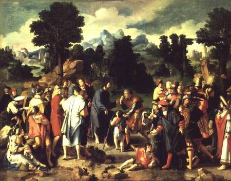 The Healing of the Blind Man of Jericho, central panel of triptych od Lucas van Leyden