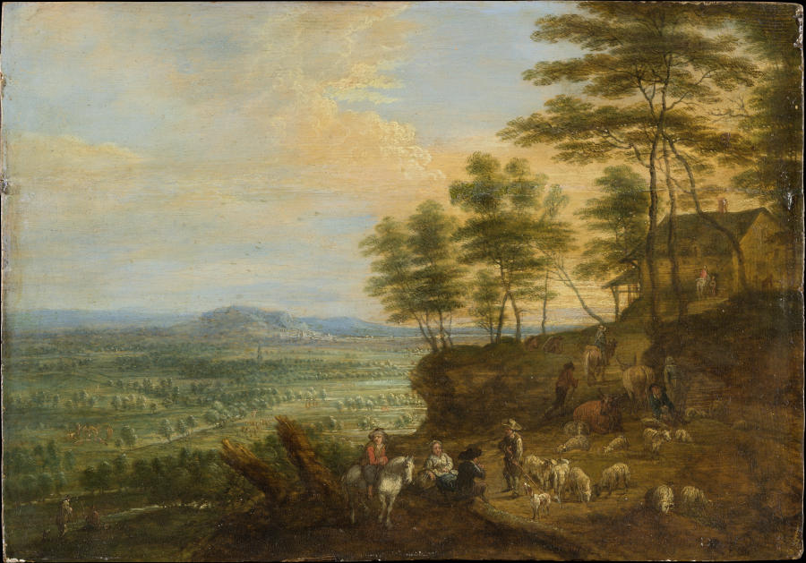Landscape with Herd of Cattle before a Panoramic View od Lucas van Uden