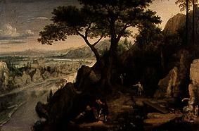 View of the city of Linz at the Danube. od Lucas van Valckenborch