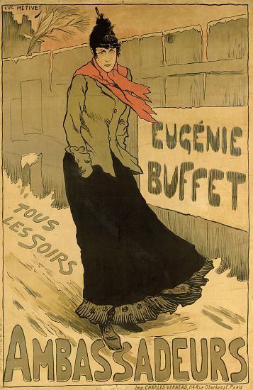 Reproduction of a poster advertising 'Eugenie Buffet', at the Ambassadeurs, Paris od Lucien Métivet