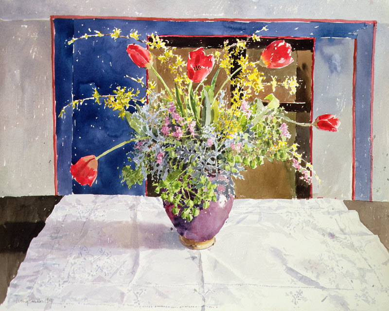 Spring Flowers in a Vase, 1988 (w/c on paper)  od Lucy Willis