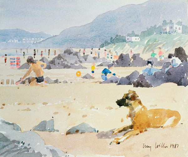 Dog on the Beach, Woolacombe, 1987 (w/c on paper)  od Lucy Willis