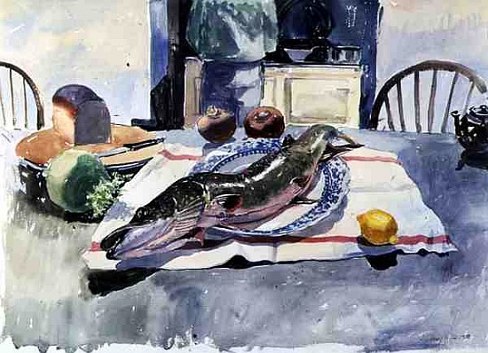 Pike on a Plate, 1986 (w/c on paper)  od Lucy Willis