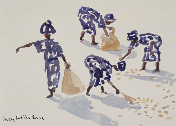 Clearing Leaves, Senegal, 2003 (w/c on paper) 