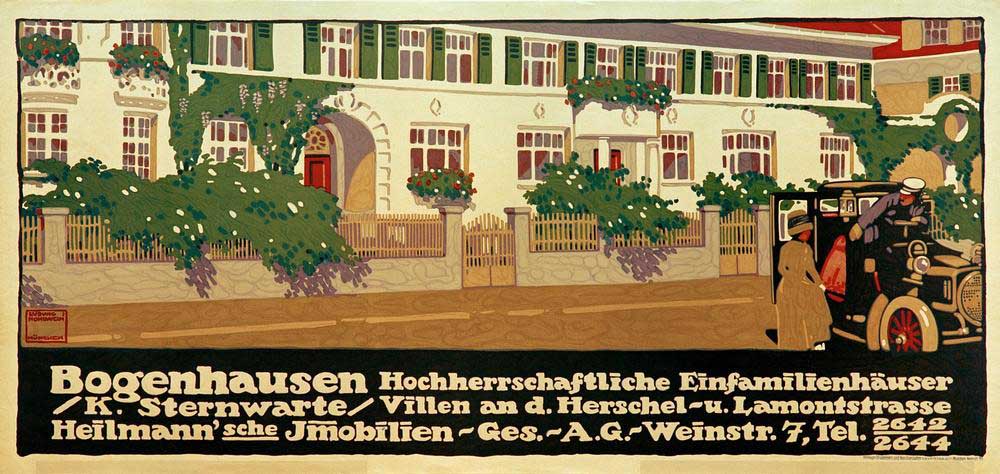 Bogenhausen / noble single family houses / K. observatory / villas at d. Herschel– u. Lamontstrasse  od Ludwig Hohlwein