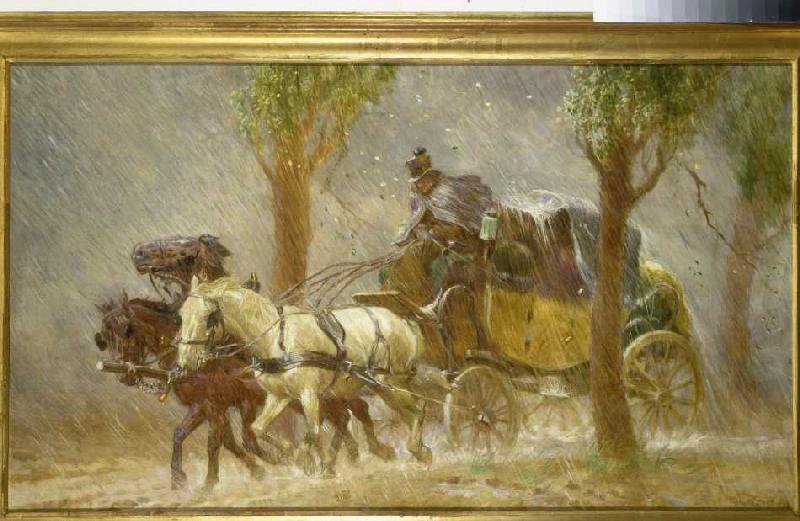 Mail coach in the rain od Ludwig Koch
