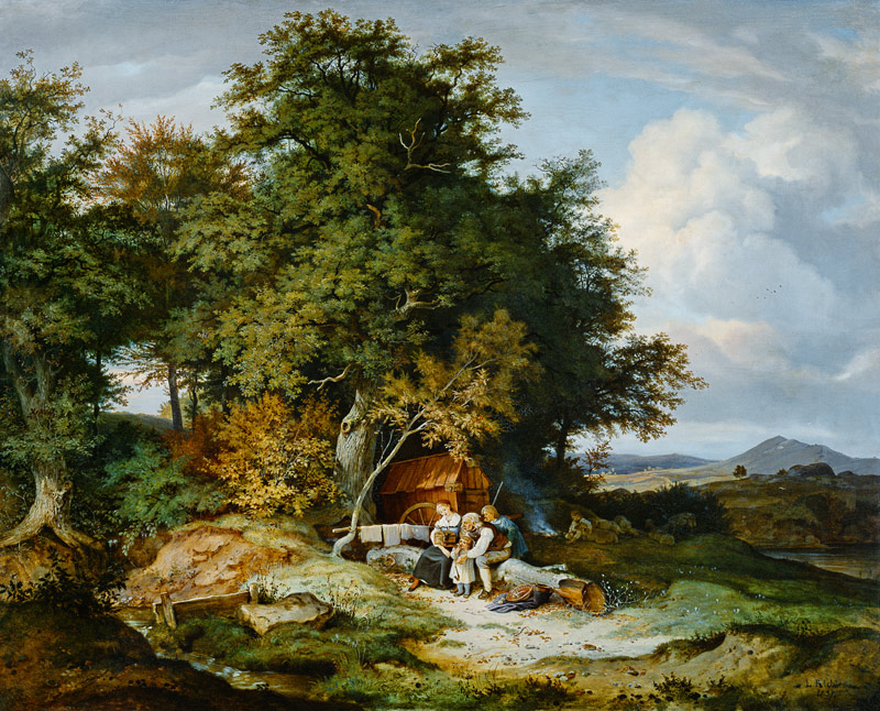 Automn woods with shepherd family od Ludwig Richter