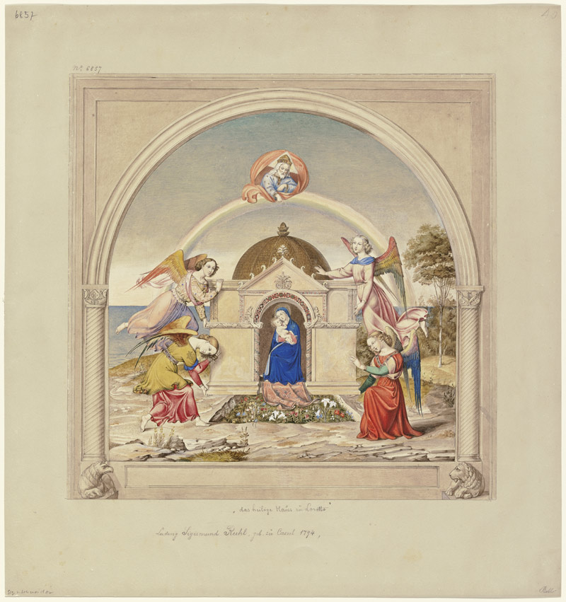 Engel tragen das Haus der Heiligen Familie von Nazareth nach Loreto od Ludwig Sigismund Ruhl