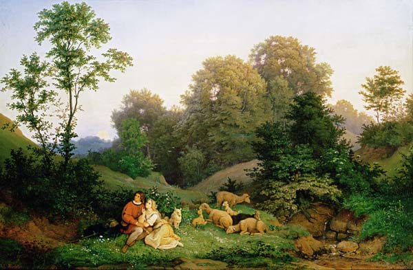 Shepherd and Shepherdess in a German landscape od Ludwig Adrian Richter
