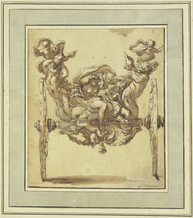 Ein Wagen auf zwei Rädern, mit Venus, Delphinen und Tritonen od Luigi Bernini