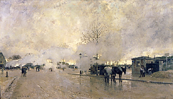 Morgendliche Pariser Straße mit Dampfwolken od Luigi Loir
