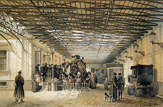 Departure of a Stagecoach from St. Petersburg Station, 1848 (w/c & ink on paper) od Luigi (Ludwig Osipovich) Premazzi