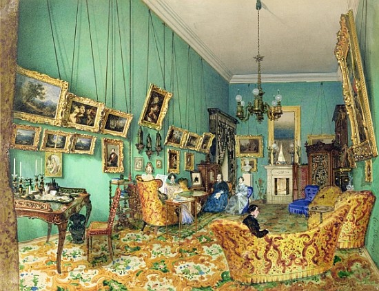 Interior of a living room, 1847 (watercolour and white colour on paper) od Luigi (Ludwig Osipovich) Premazzi