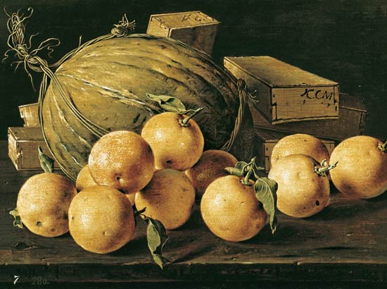 Still Life of Oranges, Melons and Boxes of Sweets od Luis Melendez
