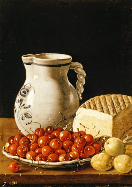 Still Life with cherries, cheese and greengages od Luis Egidio Melendez
