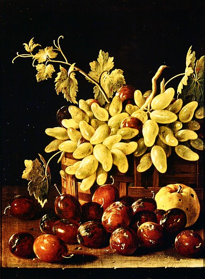 Still life with grapes, apple and plums od Luis Egidio Melendez
