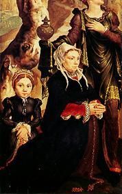 Praying woman and child. Detail from the right Tafelafel of the triptych Kalvarienberg od Maerten van Heemskerck