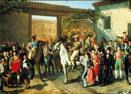 Horses in a Courtyard by the Bullring before the Bullfight, Madrid od Manuel Castellano
